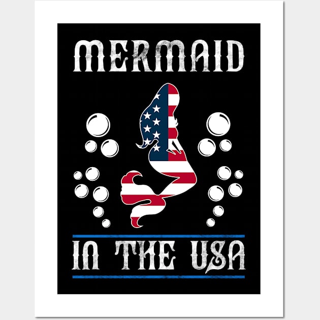 4th of July Mermaid in the USA Patriotic Gift T-Shirt Wall Art by Dr_Squirrel